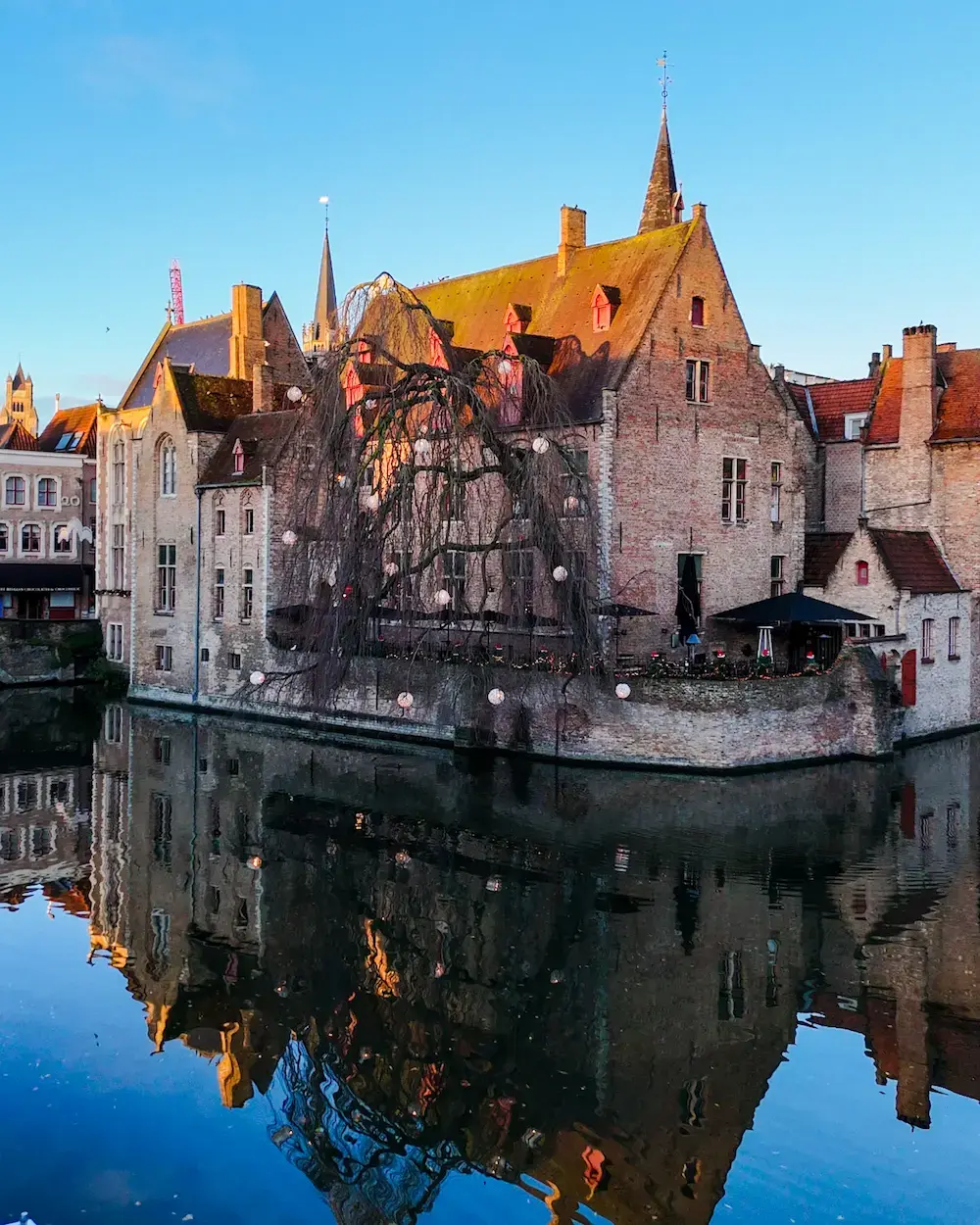 Rozenhoedkaai canal view at sunrise in Bruges