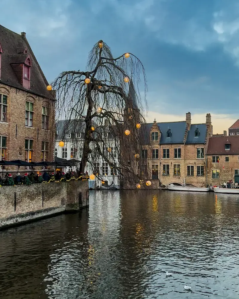 Rozenhoedkaai canal view at sunset in Bruges