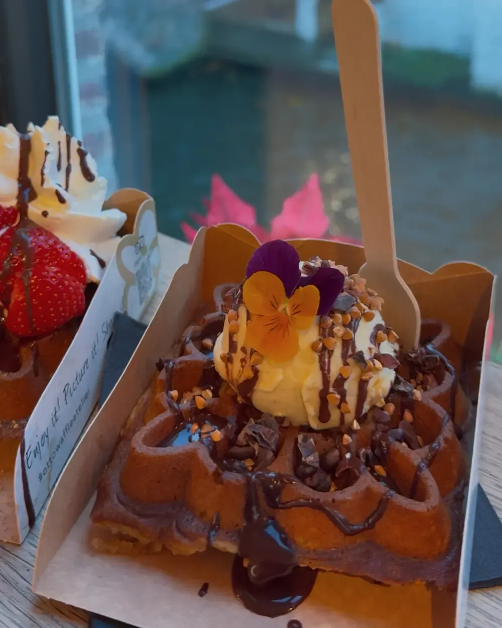 A Belgian waffle from Otto Waffle Atelier in Bruges